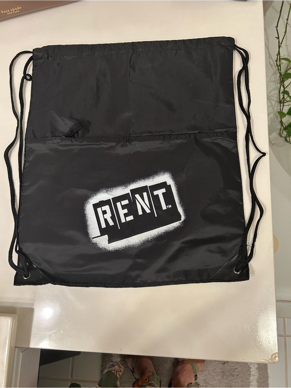 RENT Logo Black Drawstring Backpack